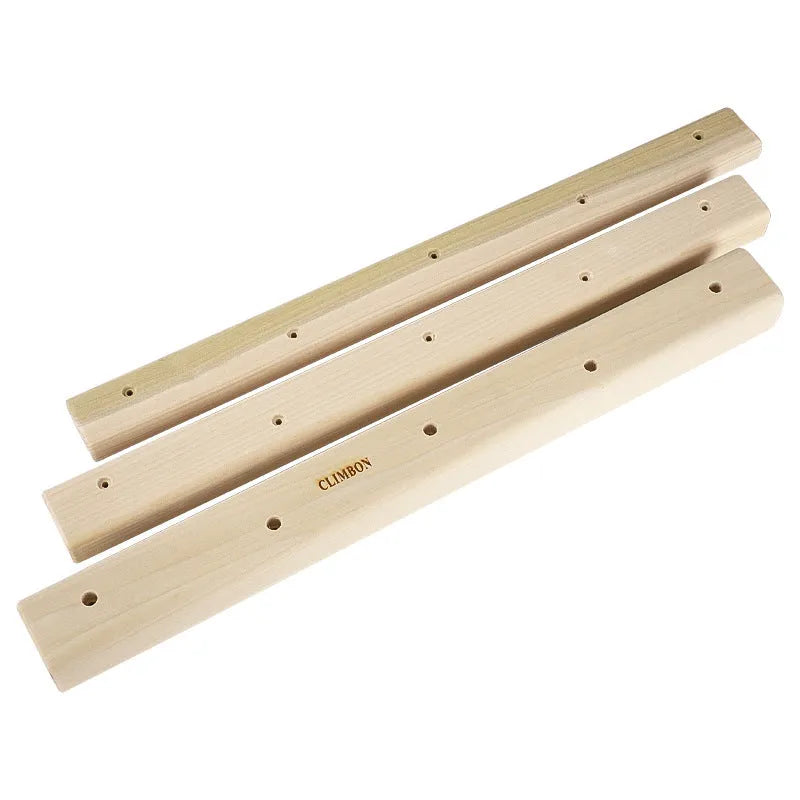 Three solid wood grip strength training finger boards in 12cm, 40cm and 50cm lengths