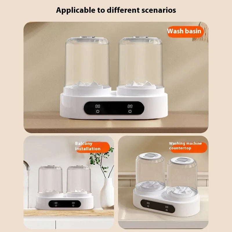 White USB-powered mini washing machine with double bucket design for underwear and delicate items
