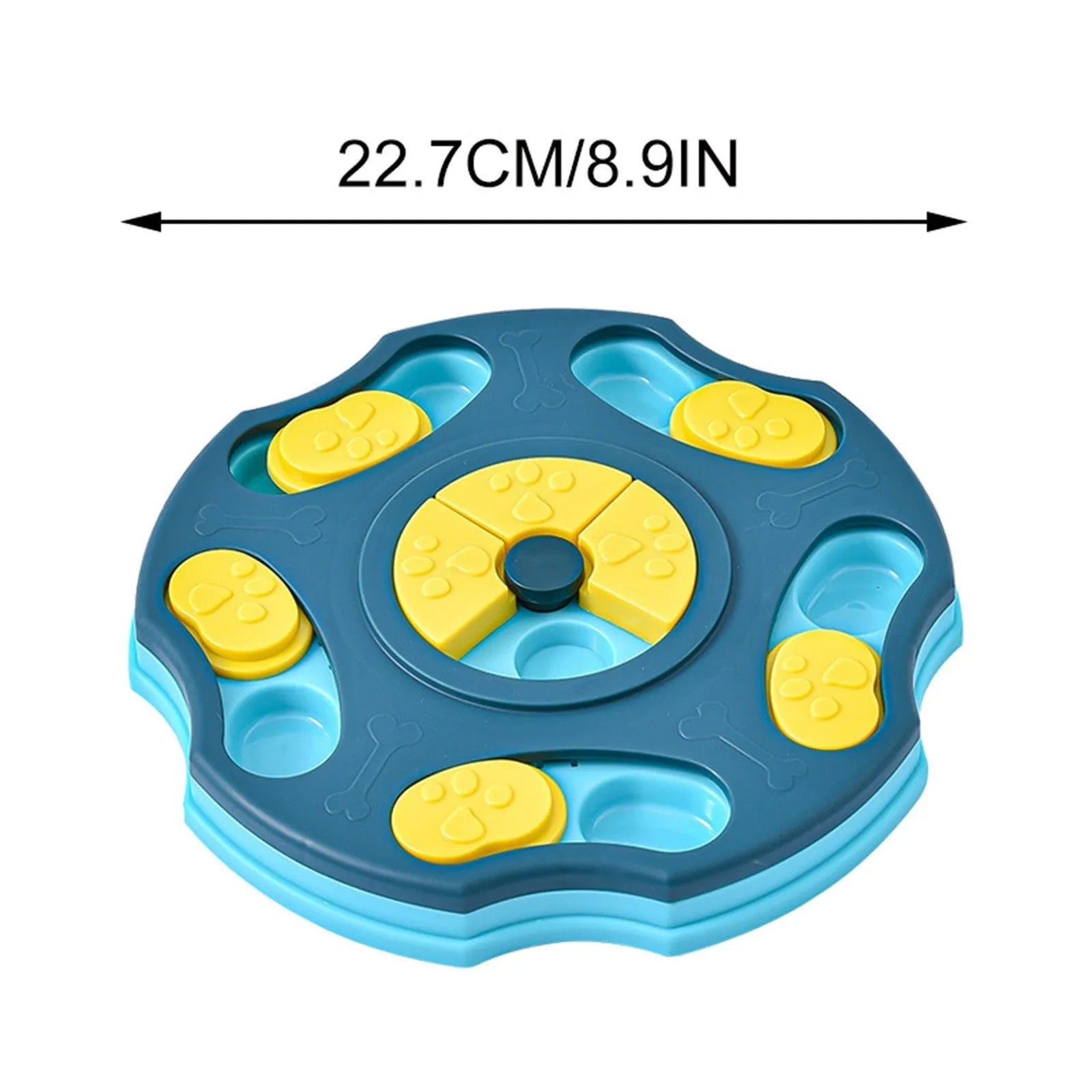 Blue and pink dog puzzle toy feeding bowl for aggressive chewers with treat compartments