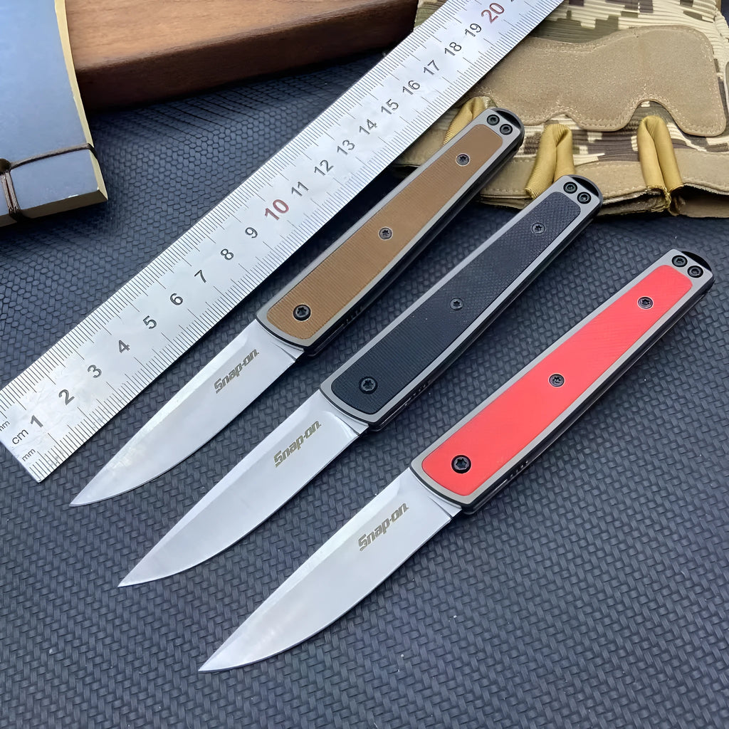 Folding fruit knife with stainless steel blade in black, coffee or red handle options