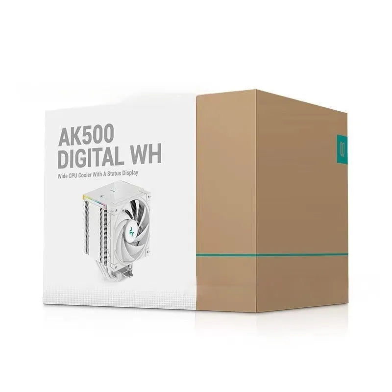 Black twin tower CPU air cooler with digital temperature display and dual fans