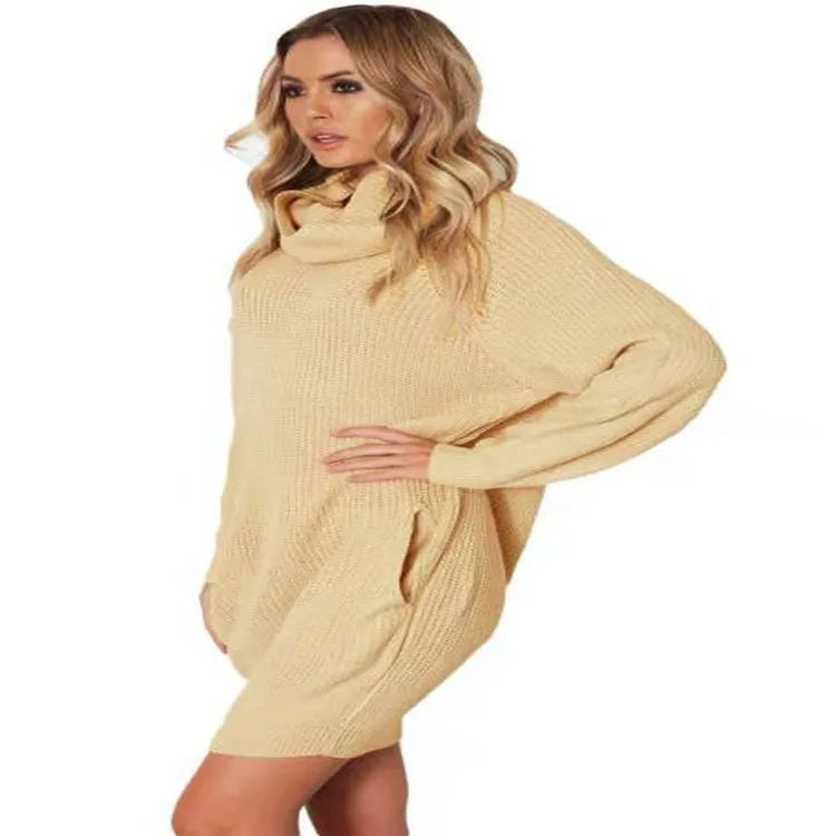 Apricot coloured lapel neckline sweater with side pockets and loose slim-fit silhouette