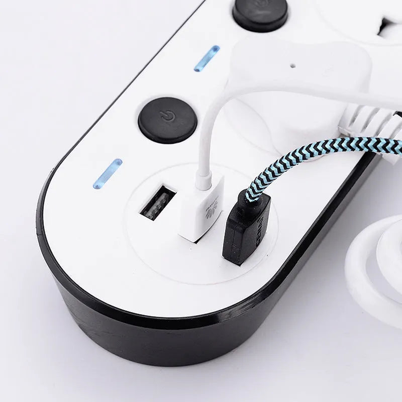 International power strip with four plug standards and switch panel