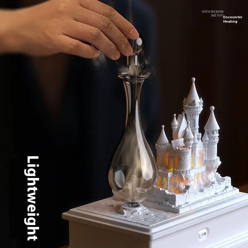 White medieval castle design aromatherapy machine with cold fragrance diffusion and ambient lighting