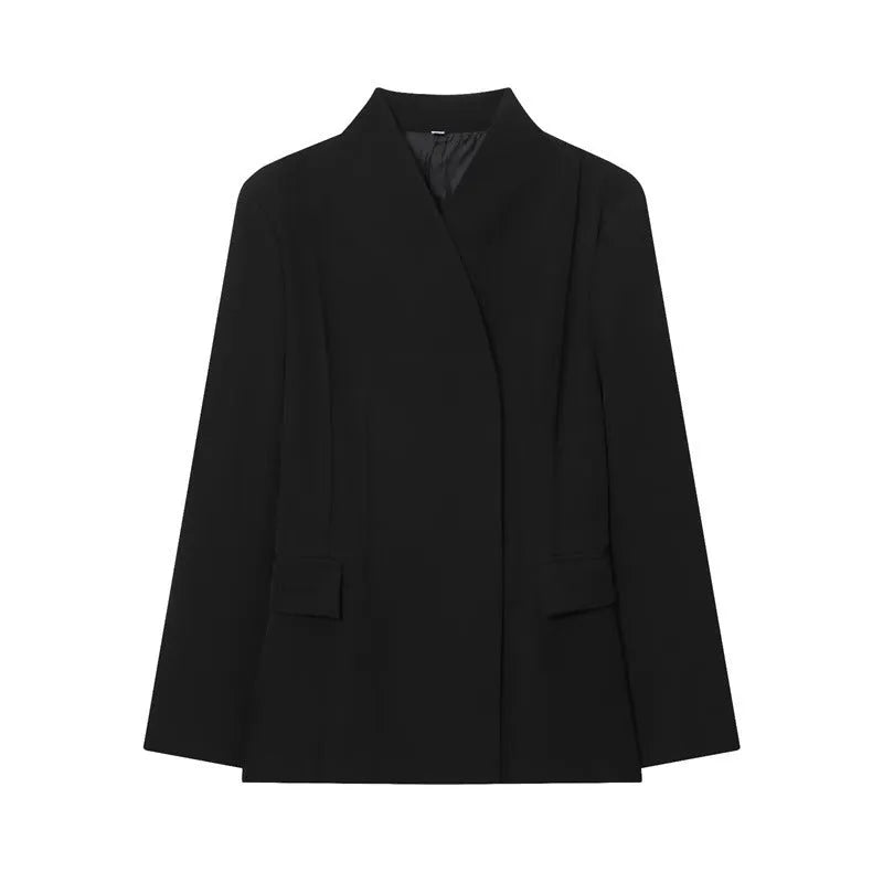 Women's black slim-fit long-sleeved suit jacket in blended polyester, sizes XS to L