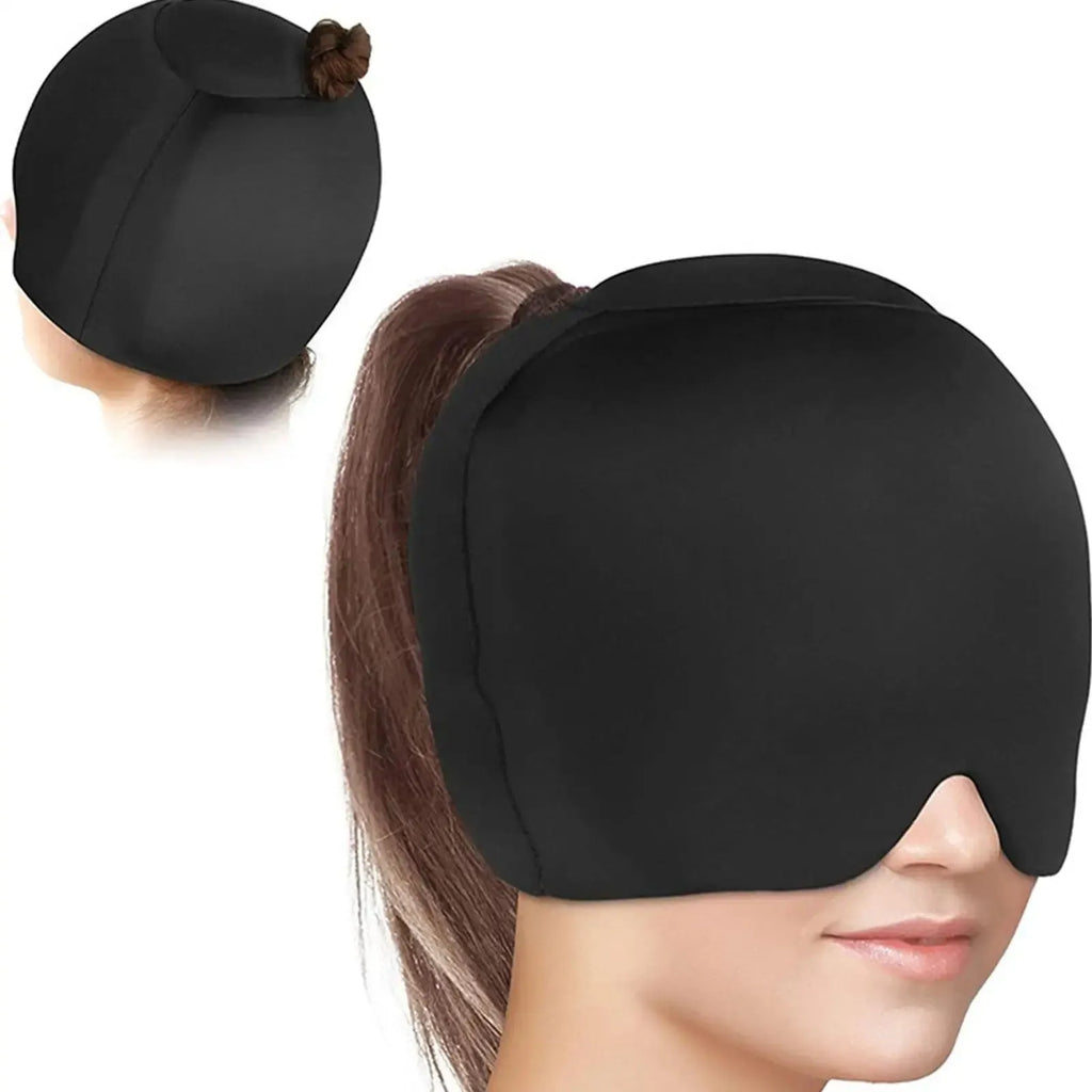 Simple solid colour cold compress cap with fully enclosed design for headache relief