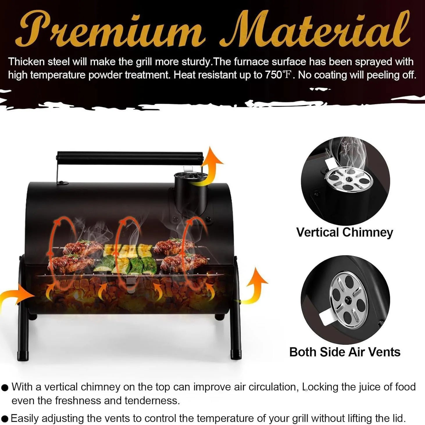 Small folding desktop charcoal barbecue smoking device with grill accessory
