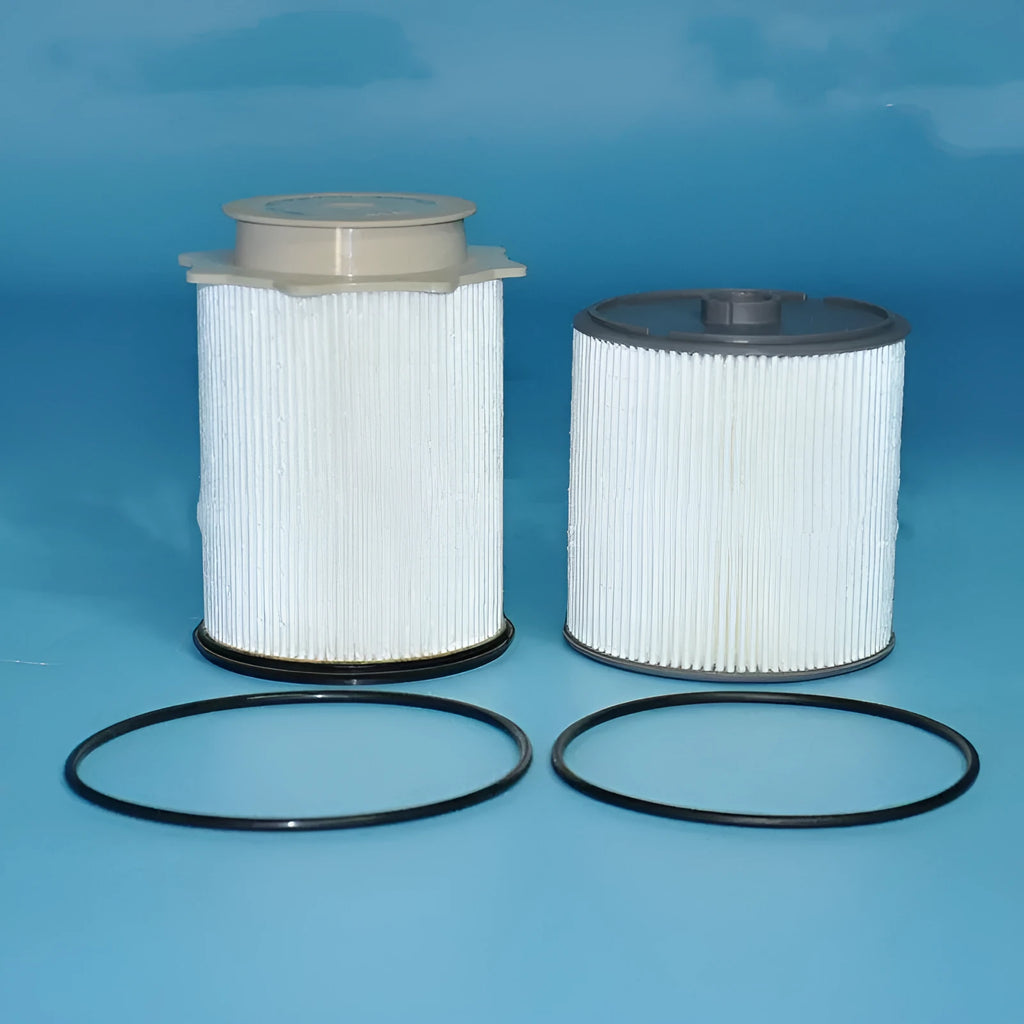 White RAM 1500-5500 fuel filter kit showing filter element, cover plate, and sealing ring