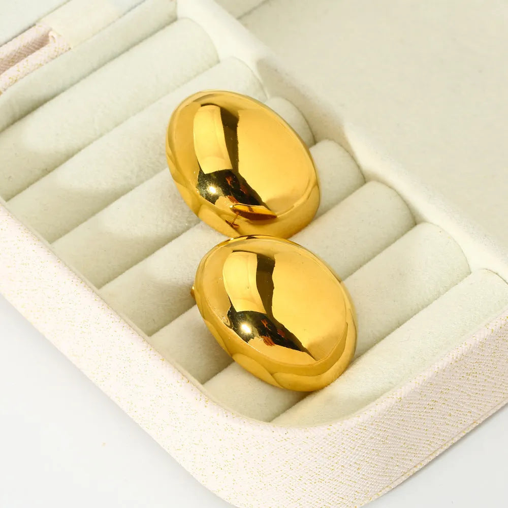 Geometric line earrings with 18K gold electroplating on stainless steel, glazed surface ear studs for women