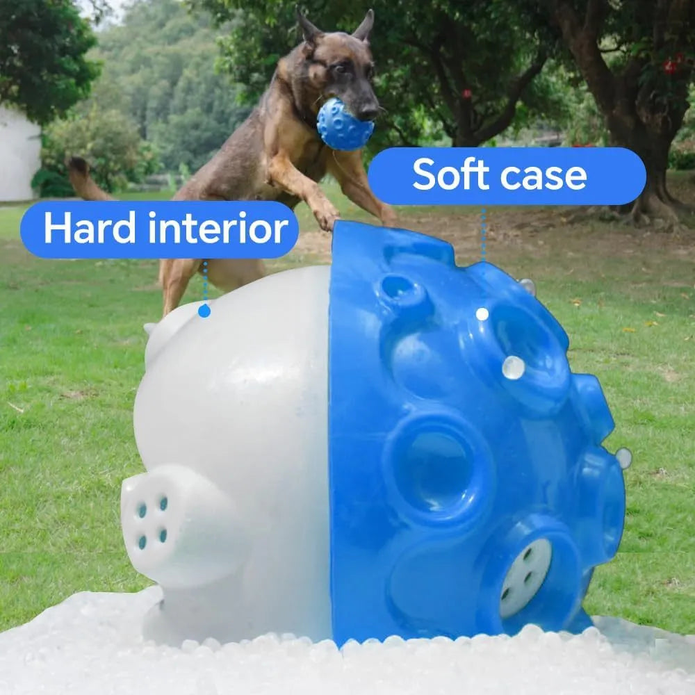 Colourful natural rubber dog toy ball with textured surface for aggressive chewers and teeth cleaning
