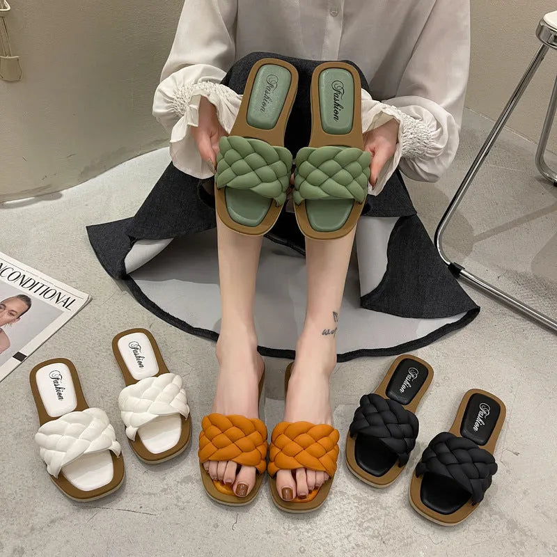 Women's plaid pattern PVC beach sandals with thick anti-skid soles in four colour options