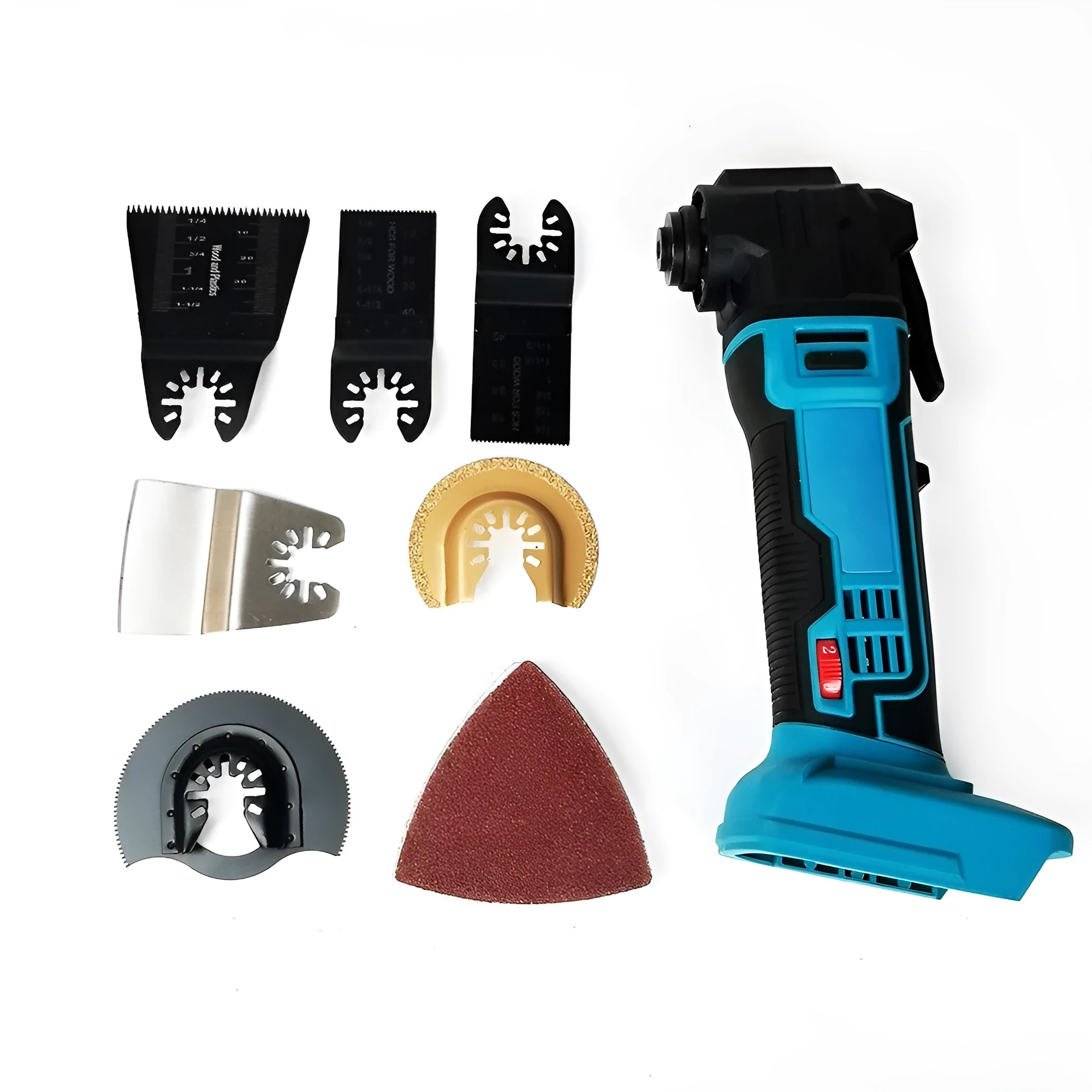 Rechargeable brushless lithium battery trimming machine with metal construction and accessories in plastic box