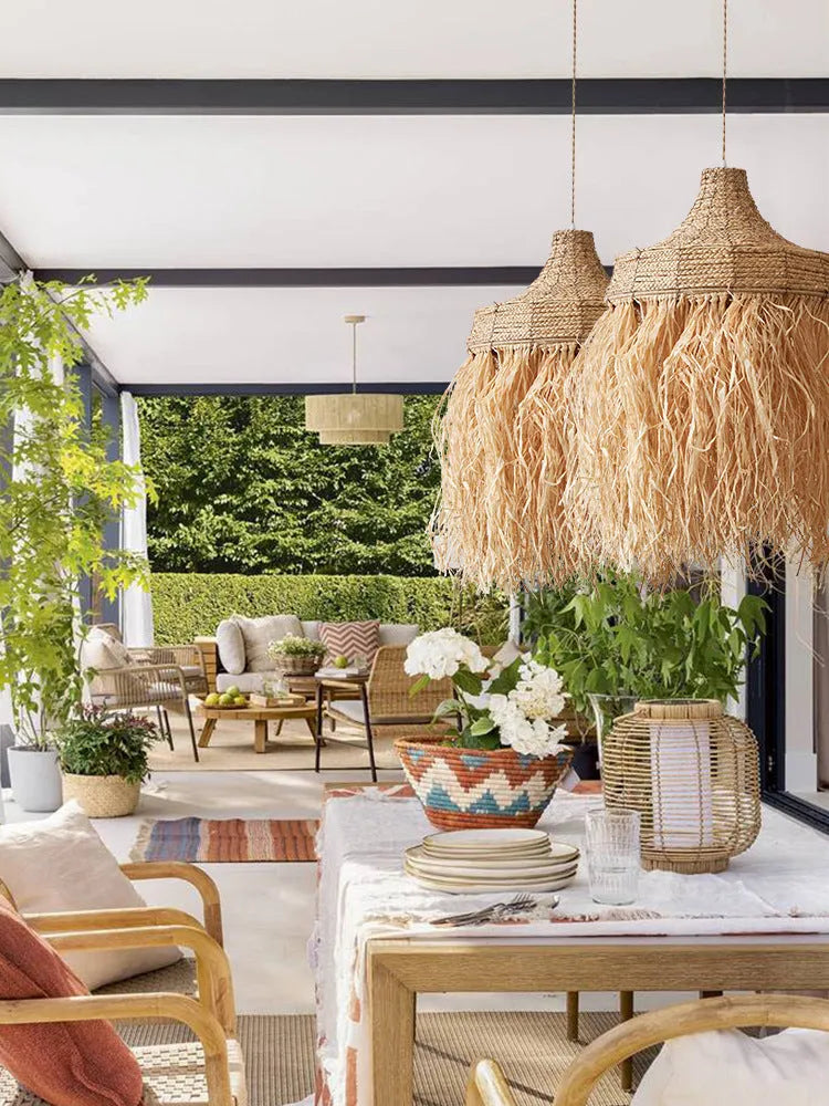 Retro pendant light with 50cm diameter made of woven wild vetch and willow in Southeast Asia style