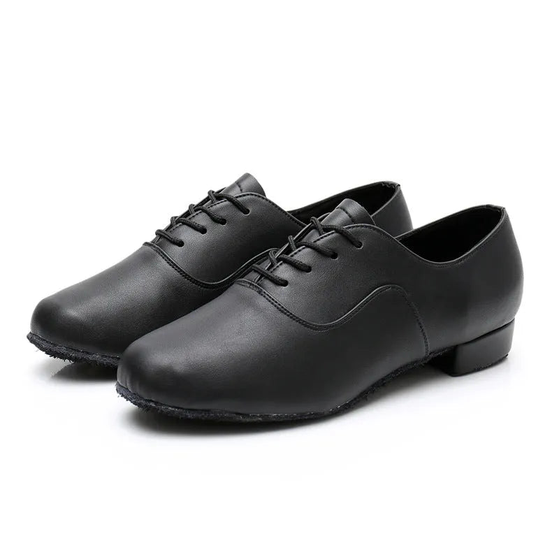 Men's black indoor dancing shoes with calf leather soles shown in sizes 38-45