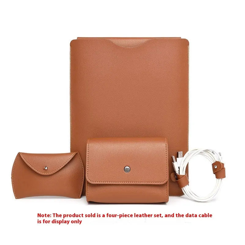Four piece set of lock edge imitation leather laptop liners in brown gray apricot and light pink for MacBook and tablets