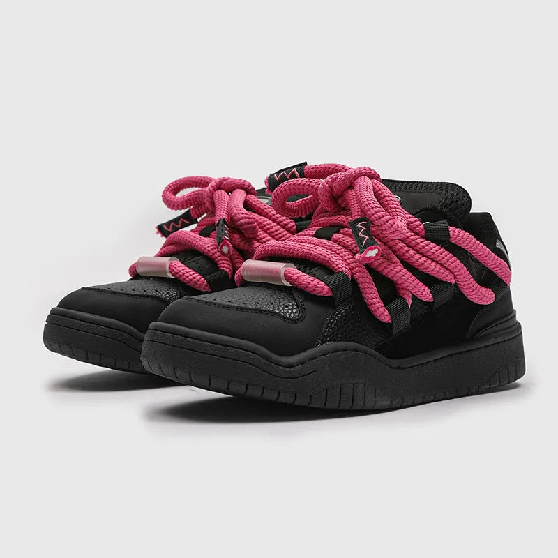 Thick bottom unisex casual shoes in four colours with lace-up front and round toe design