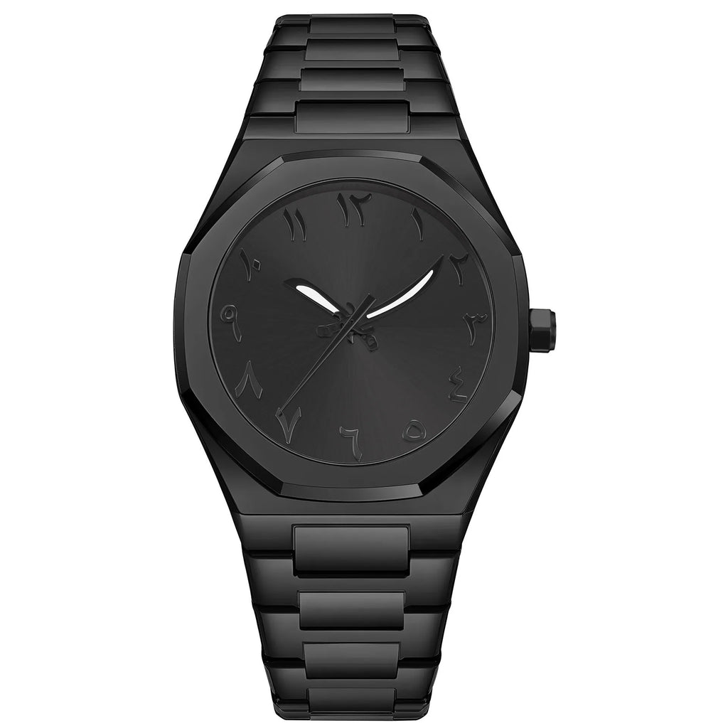 Men's steel business casual quartz watch with 10mm thickness in black silver scale colour