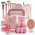 Beauty tool set with hydrophilic non-latex materials in brown, pink, and purple colours showing multiple specification options