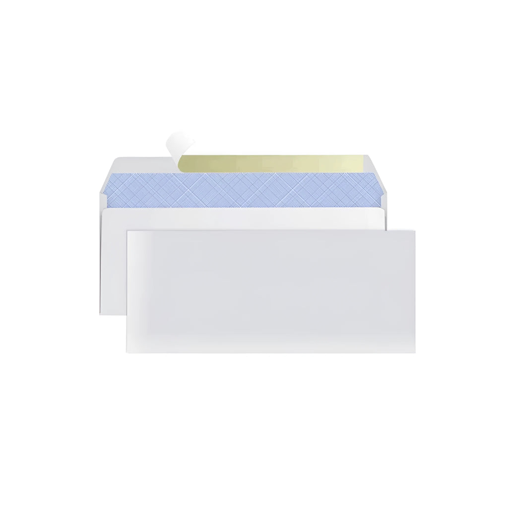 Blue confidential security envelope with self-adhesive tamper-evident seal showing 105x240mm dimensions