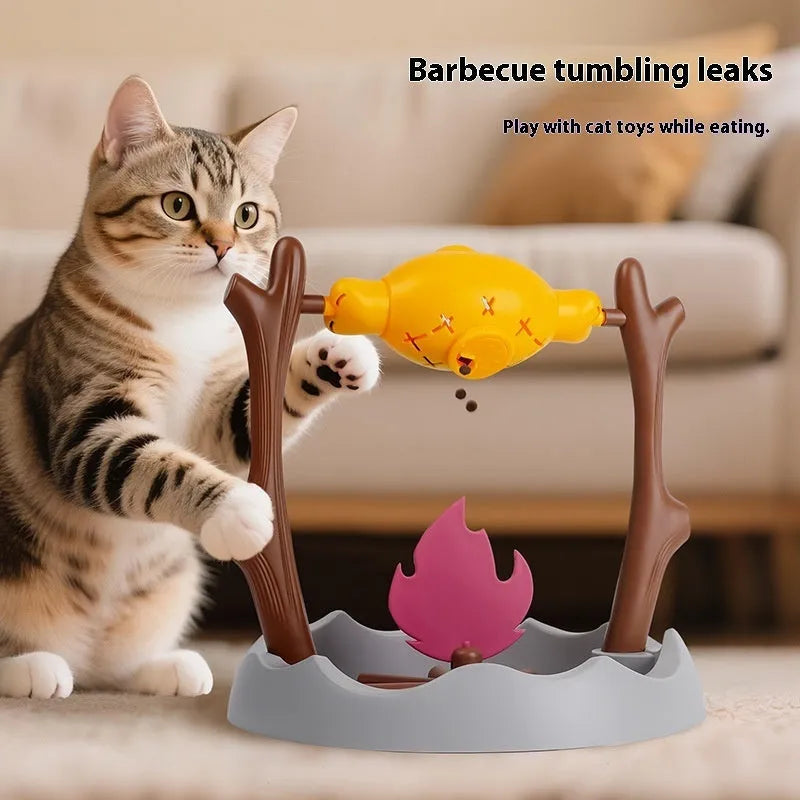 Tumbling leakage cat food feeder toy measuring 30x30x29cm with treat dispenser