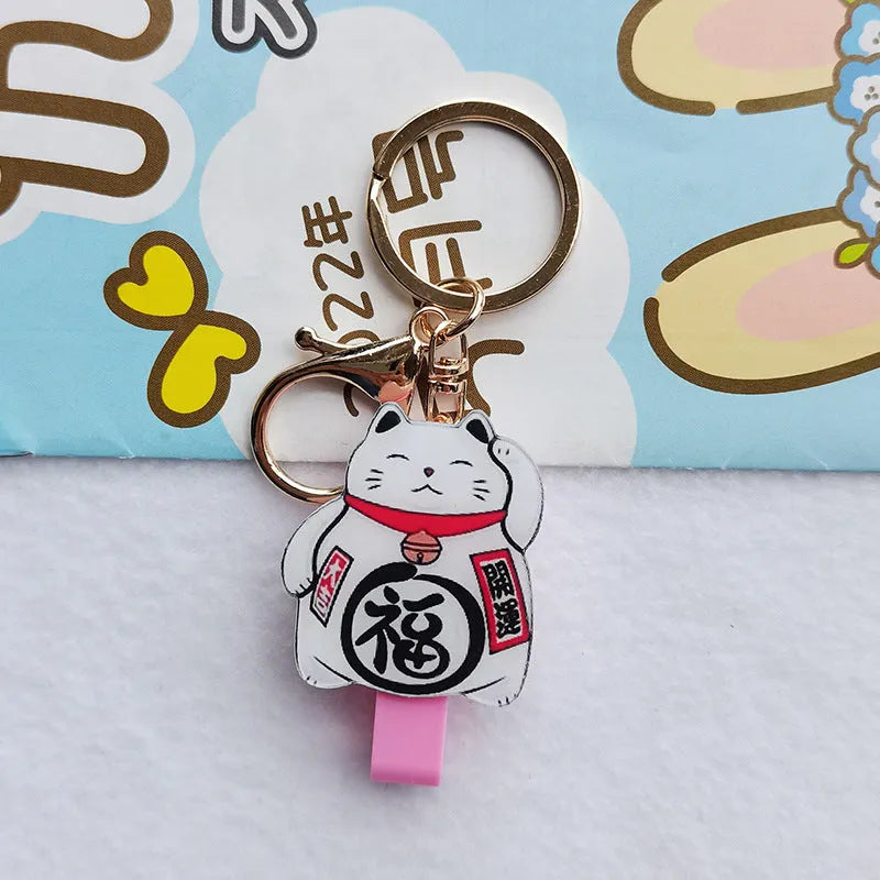Plastic lucky cat certificate sleeve set with ferrule pendant in cartoon design