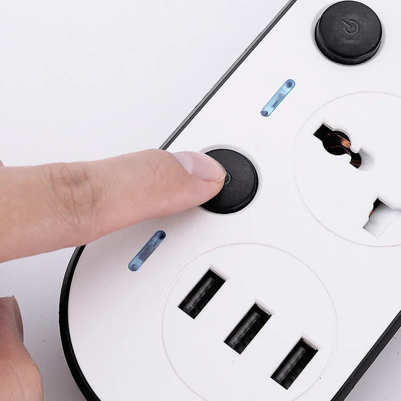International power strip with four plug standards and switch panel