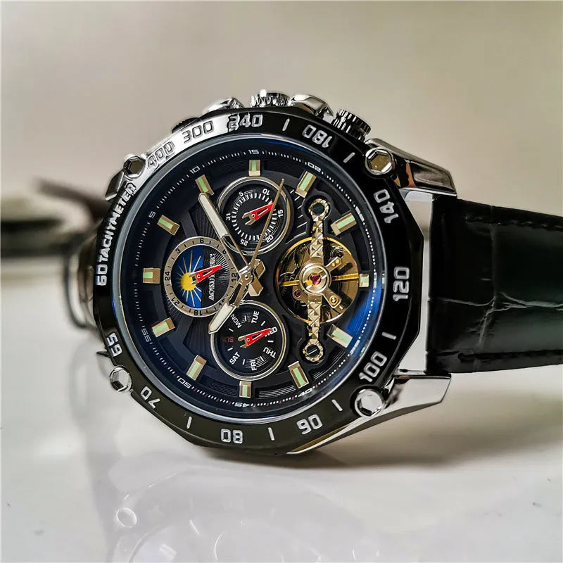 Men's automatic mechanical watch with stainless steel case and mineral glass