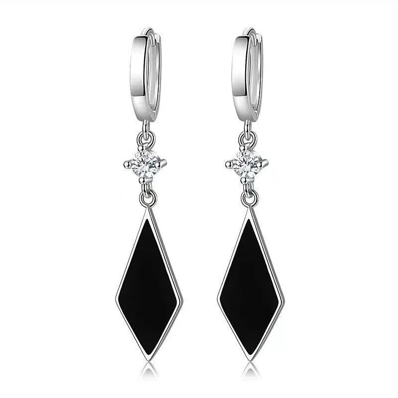 Vintage silver diamond geometric earrings with Japanese Korean style and electroplated finish