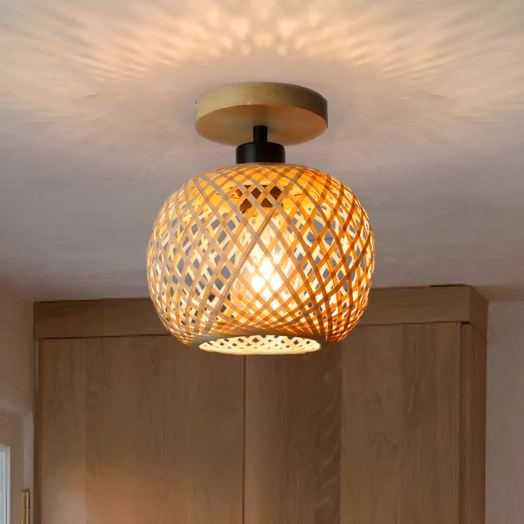 Japanese-style bamboo ceiling lamp with wood colour finish for corridor and entrance lighting
