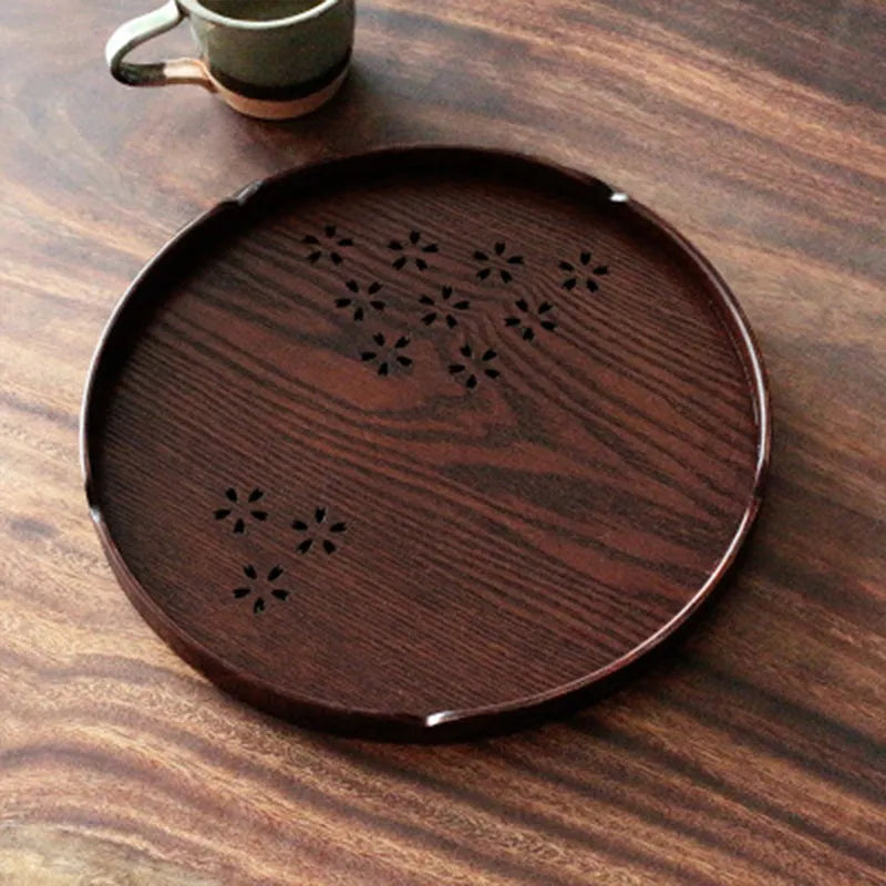 12-compartment wooden dessert plate with hollow cherry blossom pattern design for indoor serving