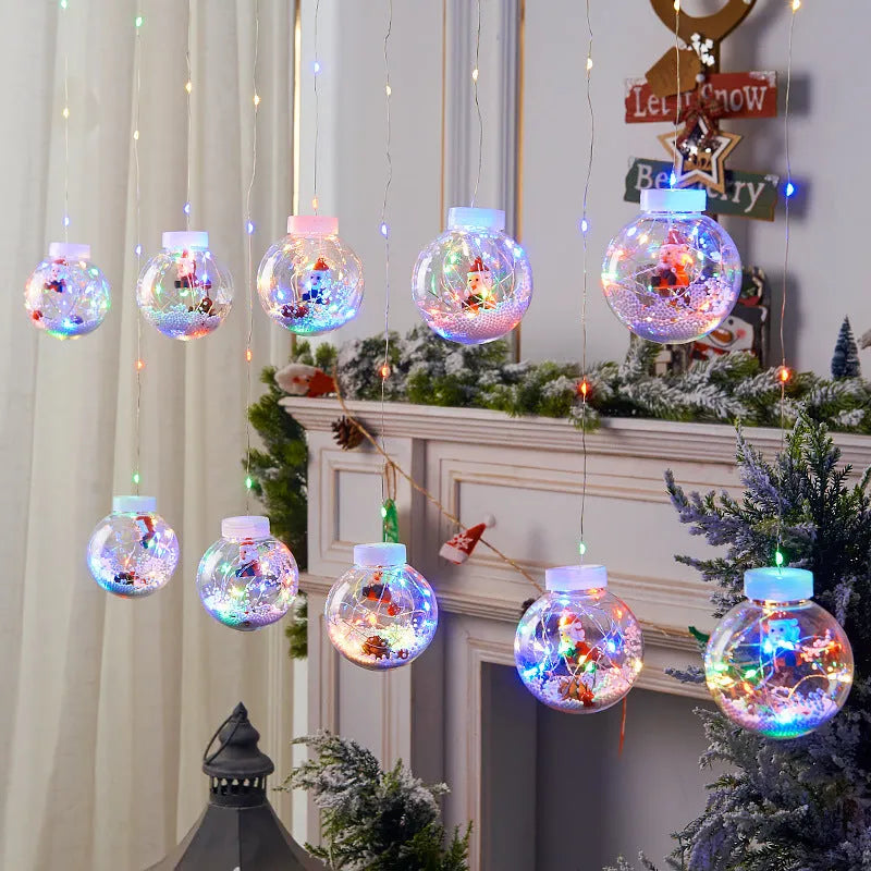 10 LED Christmas curtain lamps with fairy light wishing balls in snowman, elder and Christmas tree designs