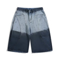 Blue tie-dye gradient cropped jeans with loose fit and washed-out appearance, mid waist casual pants