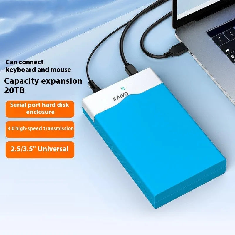 3.5 inch USB 3.0 SATA hard disk box with power supply and cable for 14TB drives in black silver colour