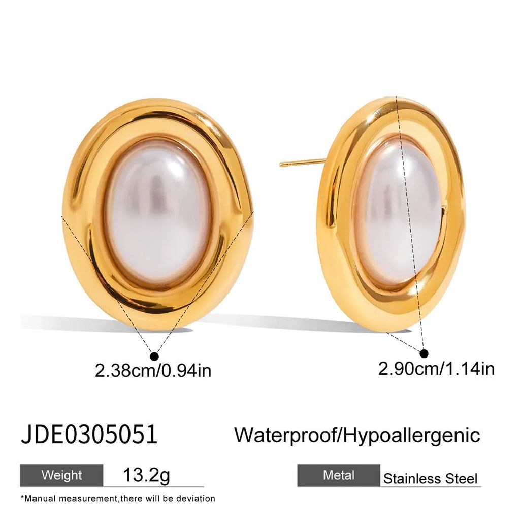 Stainless steel vintage pearl stud earrings with electroplated silver-tone finish and simulated pearl centres