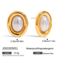 Stainless steel vintage pearl stud earrings with electroplated silver-tone finish and simulated pearl centres
