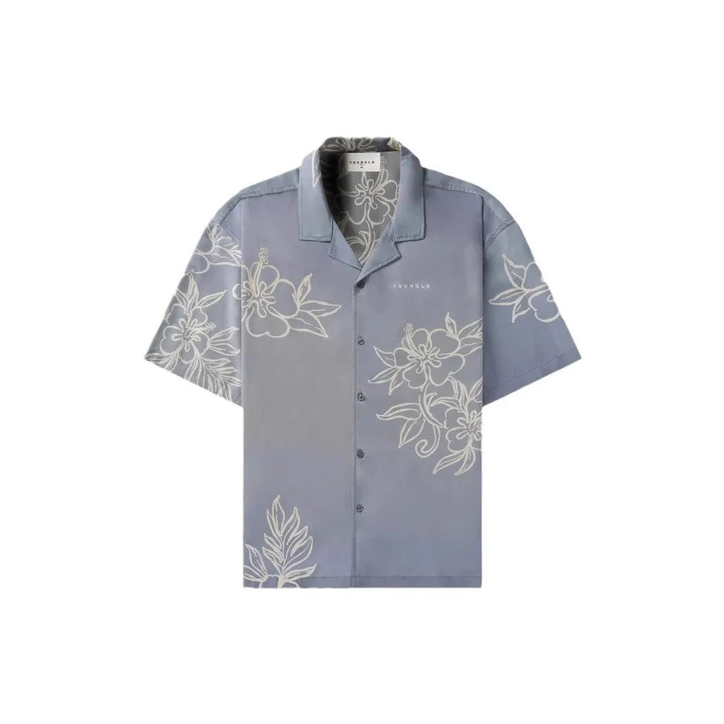 Men's loose fit short sleeve cardigan with printed floral pattern in beige colour