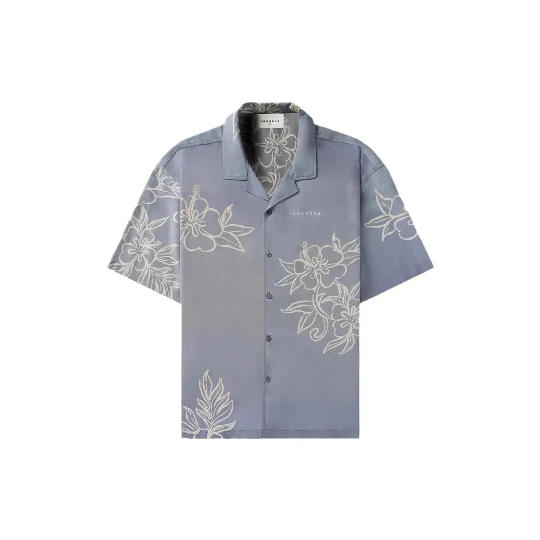 Men's loose fit short sleeve cardigan with printed floral pattern in beige colour