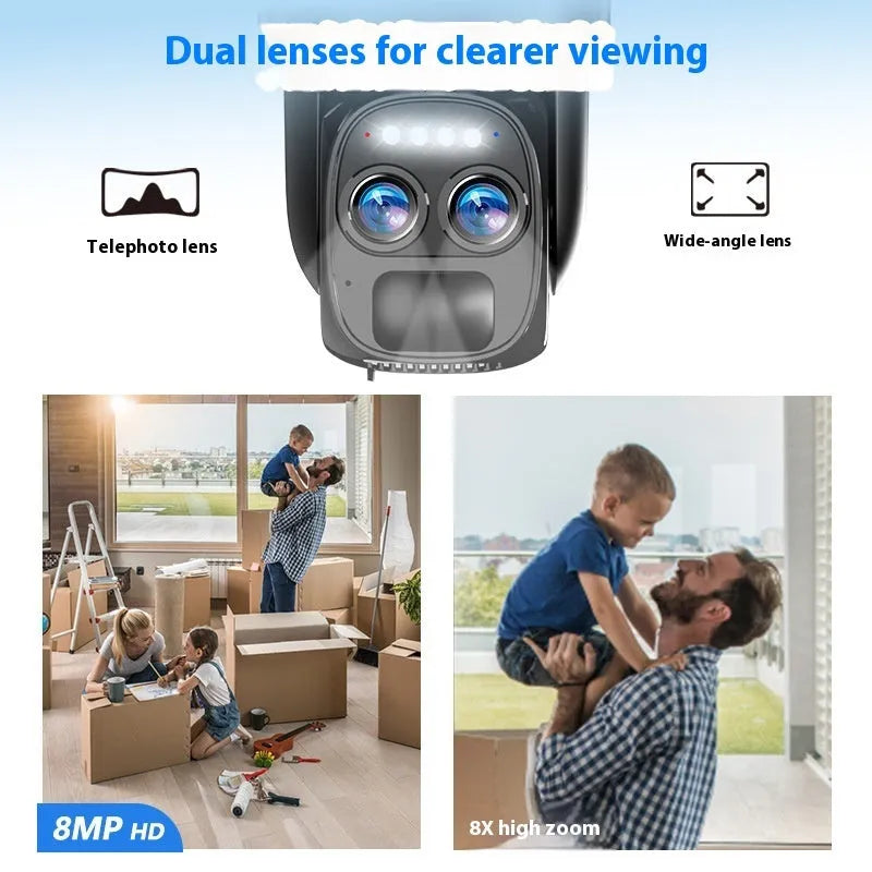 Solar-powered surveillance camera with 8x zoom lens for outdoor security