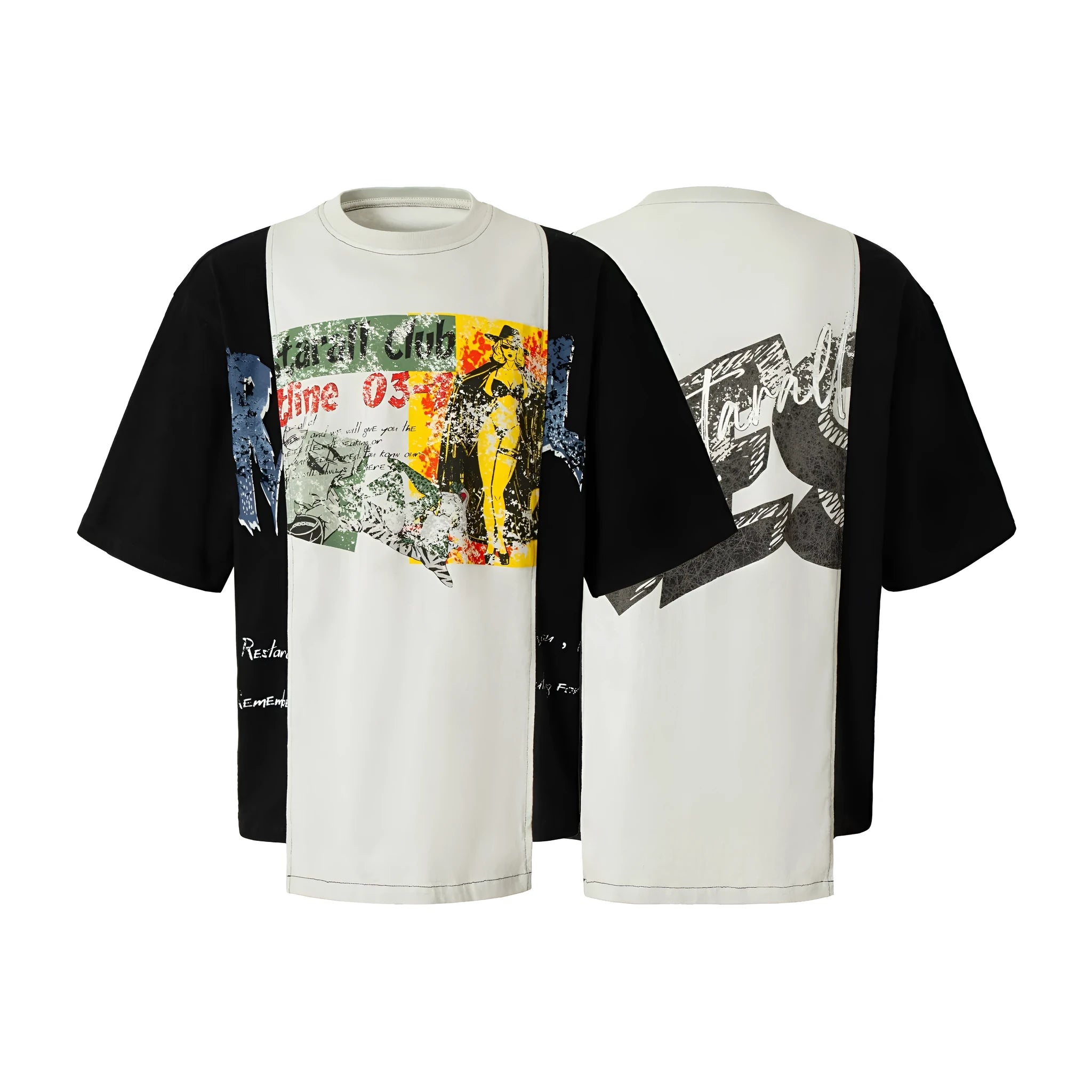 Black and white deconstruction print loose fit cotton blend t-shirt for teenagers