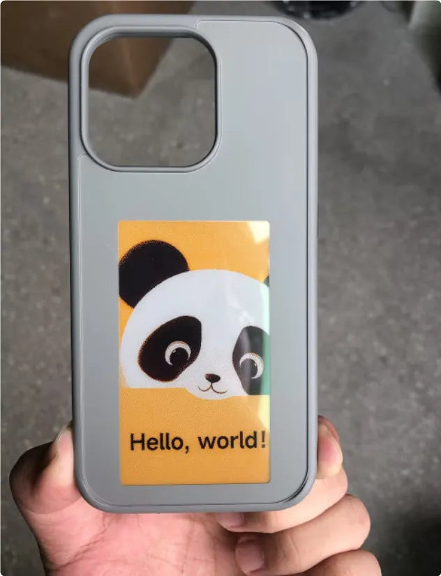 E-ink screen phone case for iPhone with TPU body, mirror element and NFC projection, shown in black with INKZONE app image display.