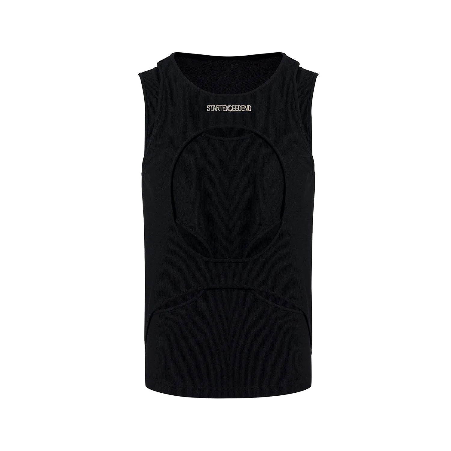 Men's loose sleeveless waistcoat with hollow white thread design in black colour