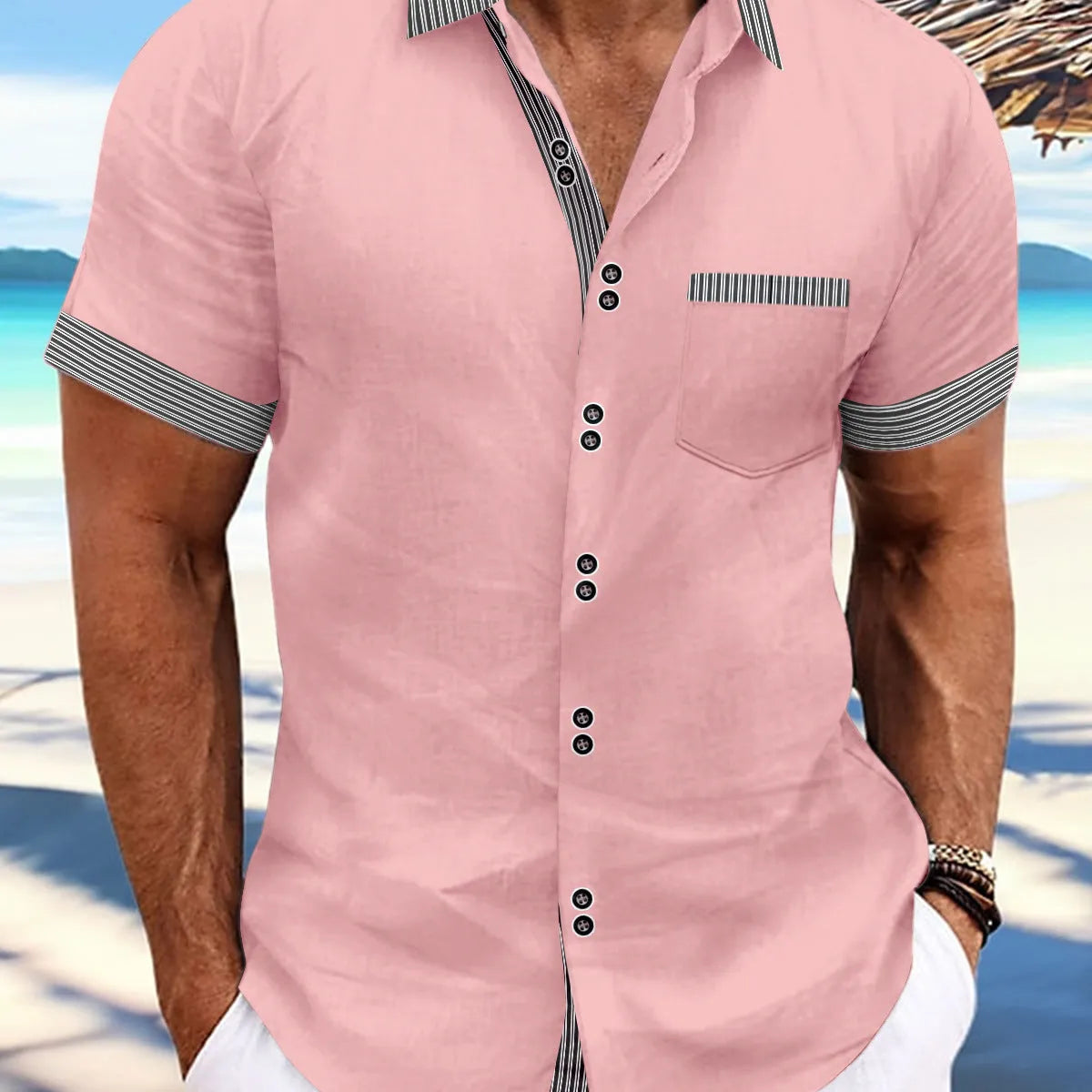 Pure cotton slim fit striped casual shirt with short sleeves and double button closure in multiple colours