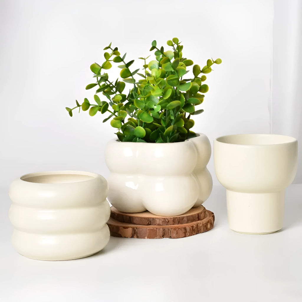 Roman column matt yellow ceramic flowerpot with self-absorbent water-saving design
