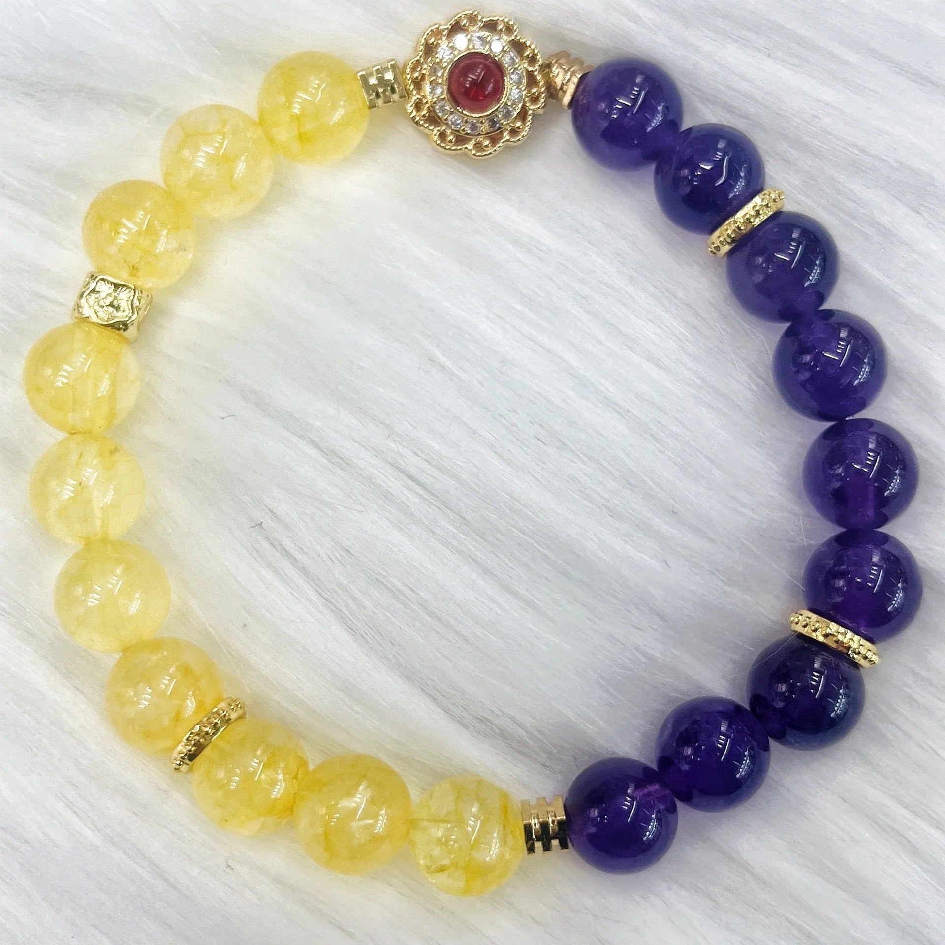 Handmade yellow and purple crystal amethyst bracelet for women