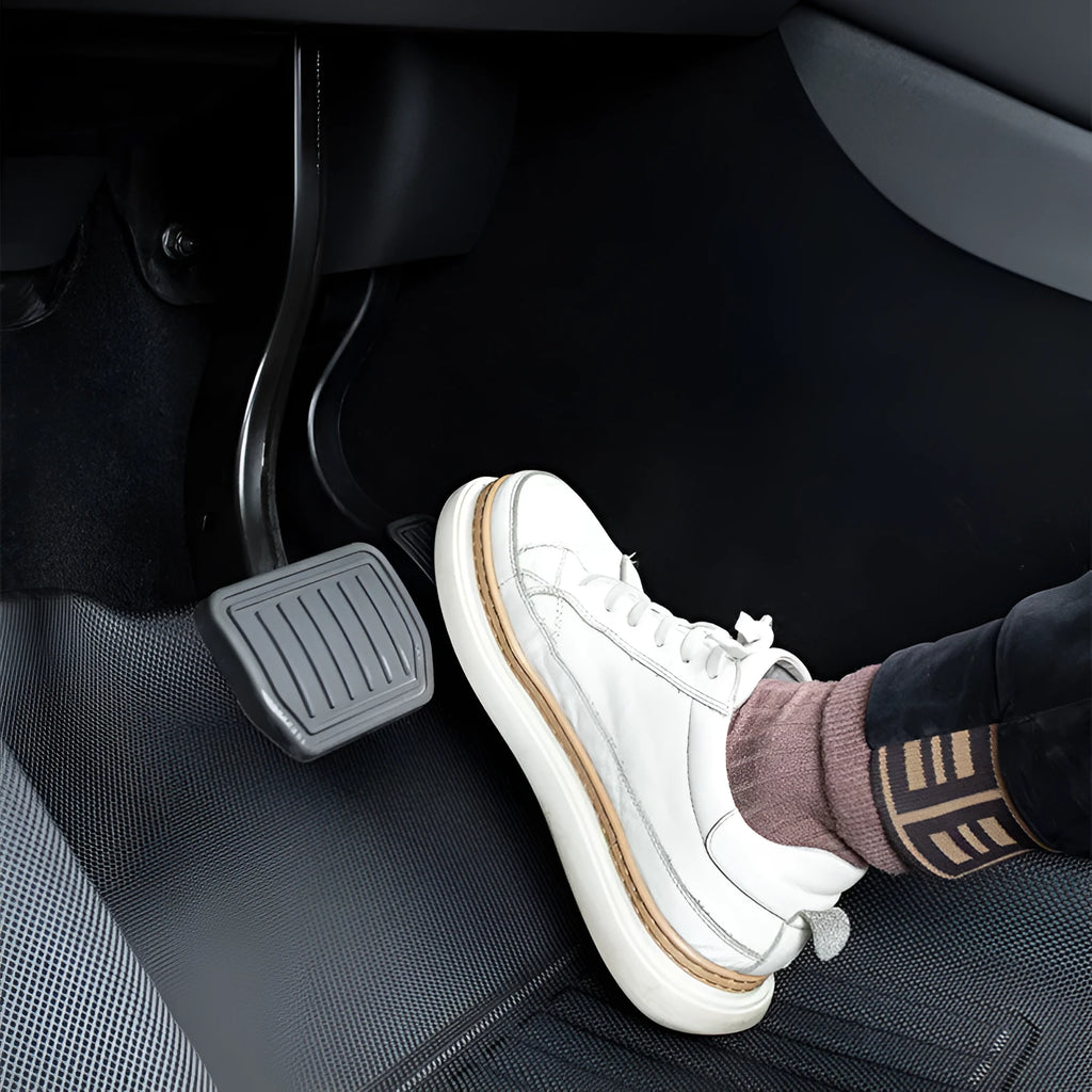 TPR car floor mat set for Tesla Model Y, showing foot mats, storage box mat, and tailbox mats.