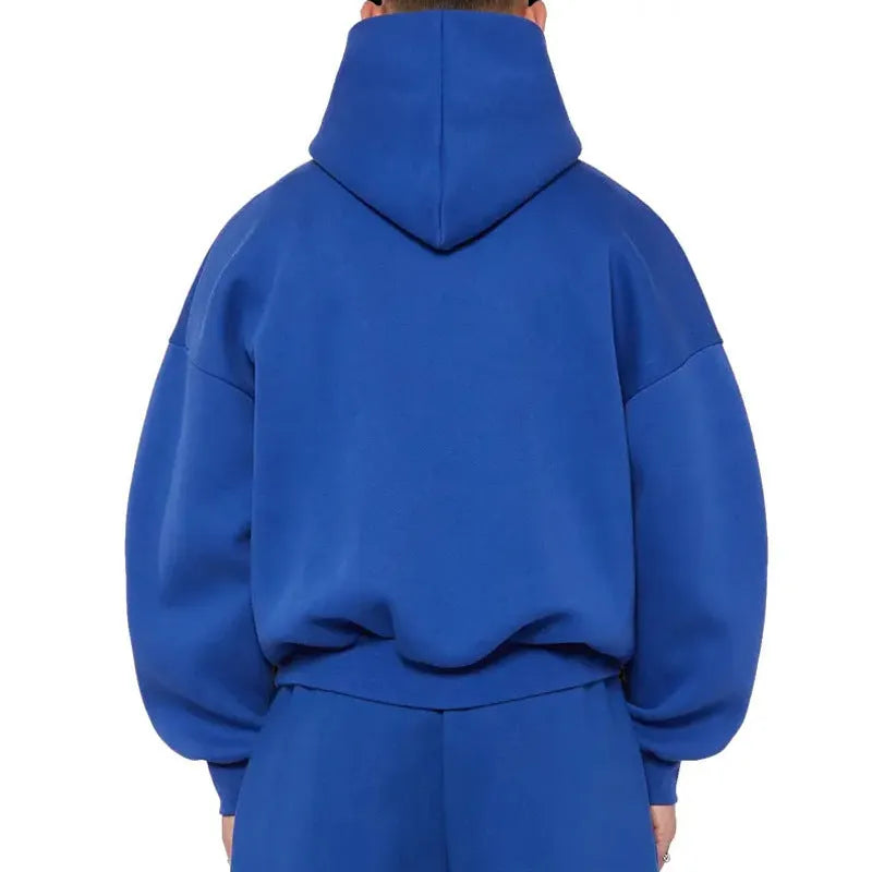 Men's grey fleece-lined cotton hoodie with wool lining, pullover style with long sleeves