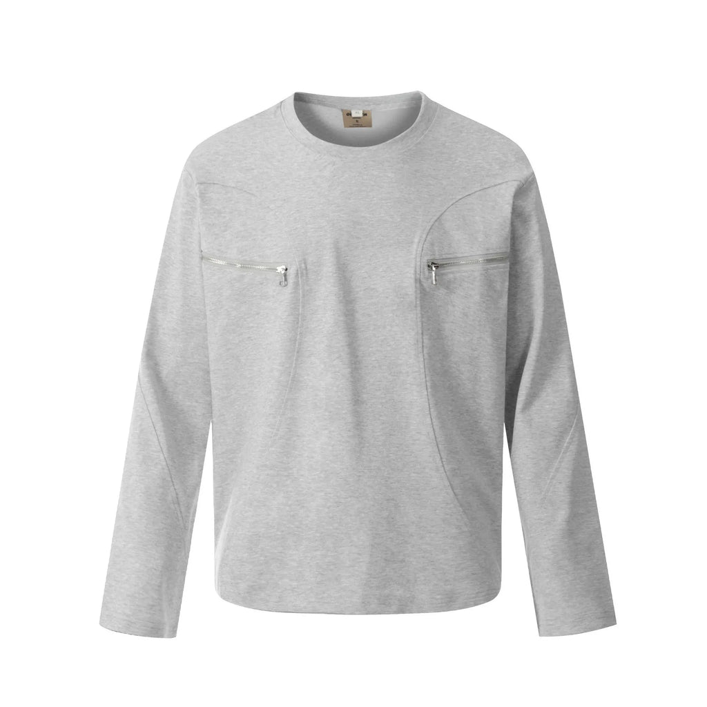 Men's loose fit long sleeve cotton pullover in black or flower grey colour options