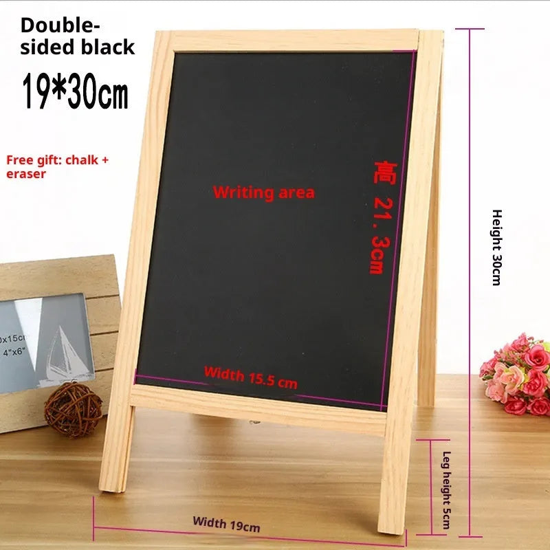 A-shaped wooden easel with double-sided 20 x 30 cm blackboard and whiteboard in wood colour finish