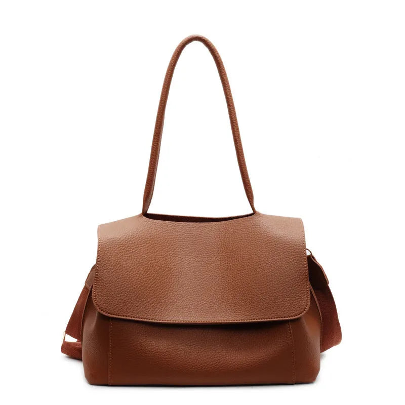 Horizontal square PU tote bag with double shoulder straps in beige colour
