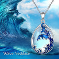 Moonstone blue heart pendant necklace with adjustable chain on display